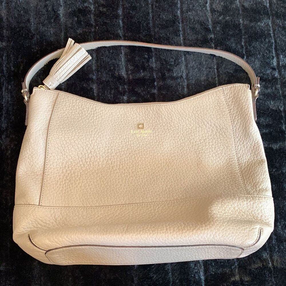 Kate Spade Taupe Gray Pebbled Leather Shoulder Bag